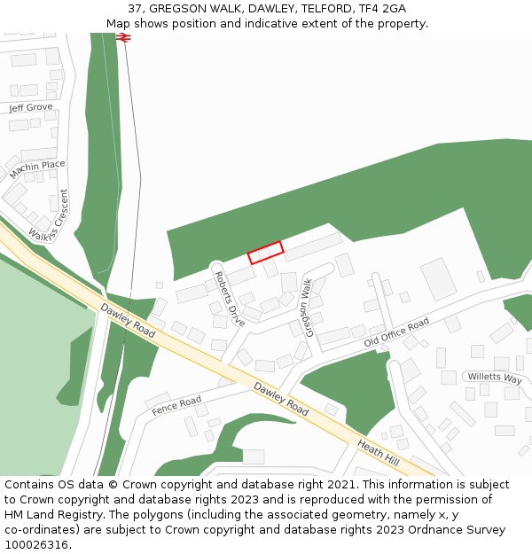 37, GREGSON WALK, DAWLEY, TELFORD, TF4 2GA: Location map and indicative extent of plot