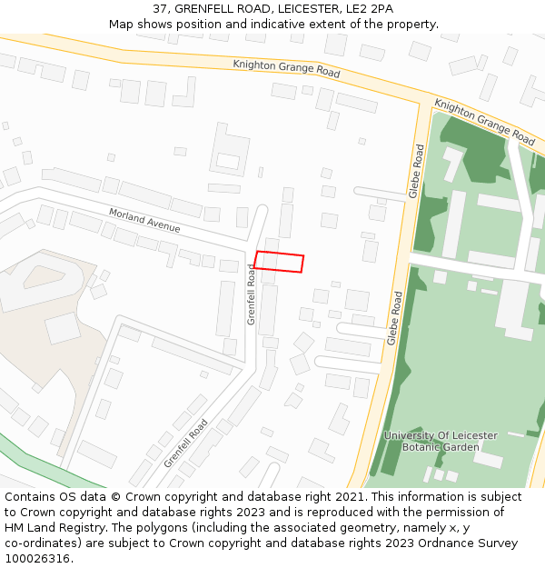 37, GRENFELL ROAD, LEICESTER, LE2 2PA: Location map and indicative extent of plot