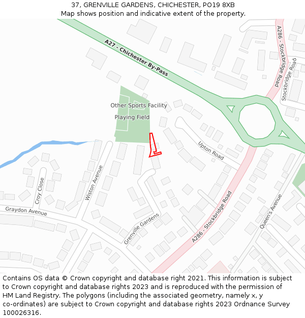 37, GRENVILLE GARDENS, CHICHESTER, PO19 8XB: Location map and indicative extent of plot