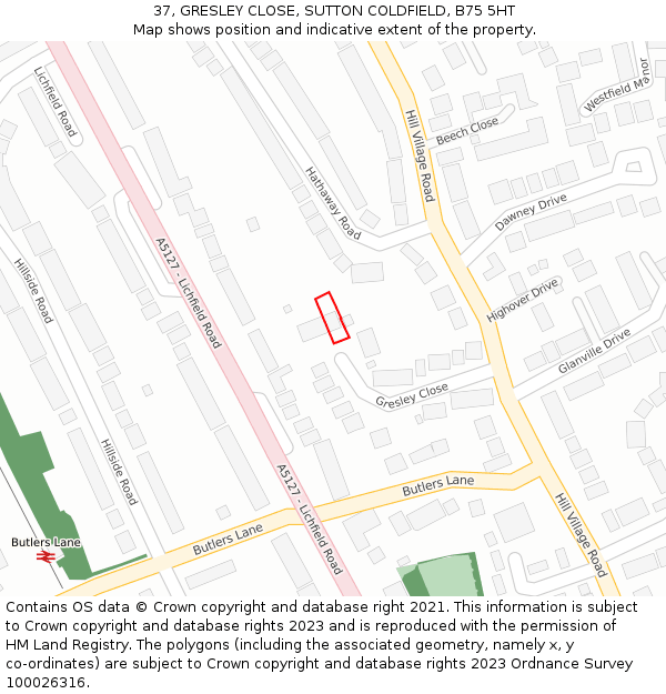 37, GRESLEY CLOSE, SUTTON COLDFIELD, B75 5HT: Location map and indicative extent of plot