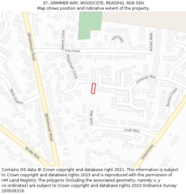 37, GRIMMER WAY, WOODCOTE, READING, RG8 0SN: Location map and indicative extent of plot