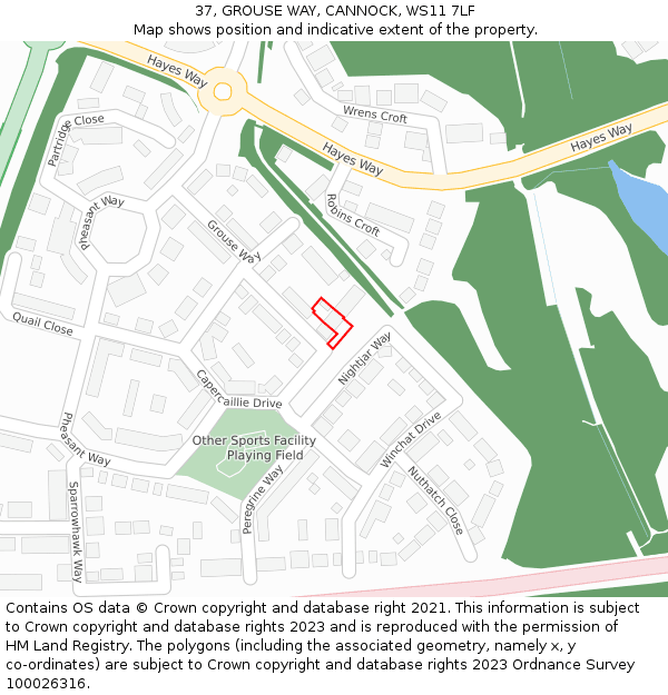 37, GROUSE WAY, CANNOCK, WS11 7LF: Location map and indicative extent of plot