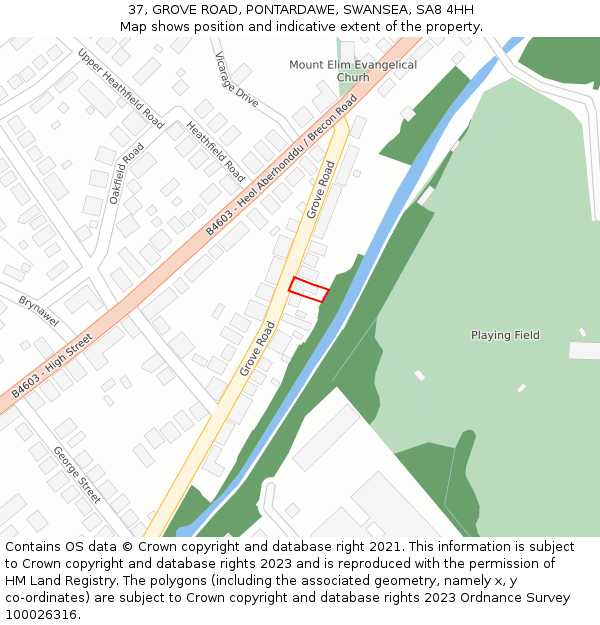 37, GROVE ROAD, PONTARDAWE, SWANSEA, SA8 4HH: Location map and indicative extent of plot