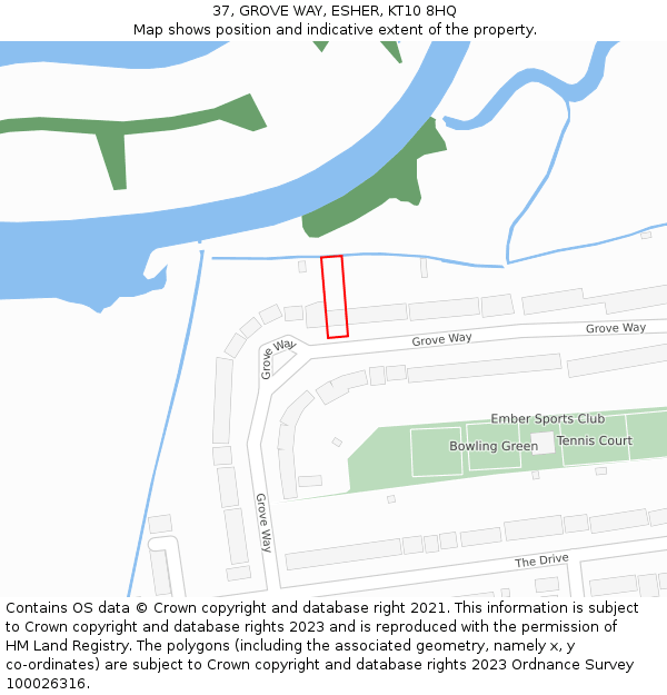 37, GROVE WAY, ESHER, KT10 8HQ: Location map and indicative extent of plot