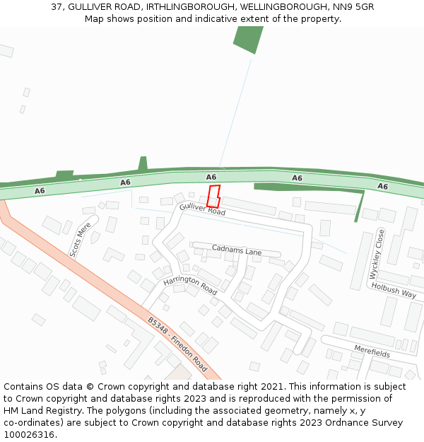 37, GULLIVER ROAD, IRTHLINGBOROUGH, WELLINGBOROUGH, NN9 5GR: Location map and indicative extent of plot