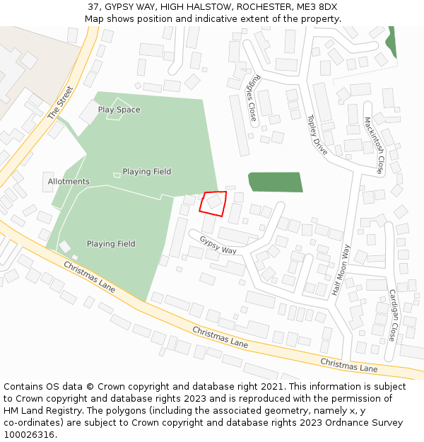 37, GYPSY WAY, HIGH HALSTOW, ROCHESTER, ME3 8DX: Location map and indicative extent of plot