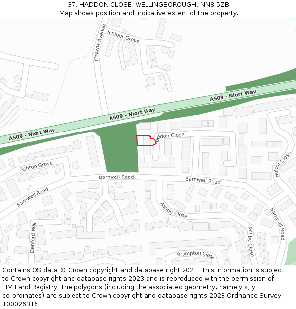 37, HADDON CLOSE, WELLINGBOROUGH, NN8 5ZB: Location map and indicative extent of plot
