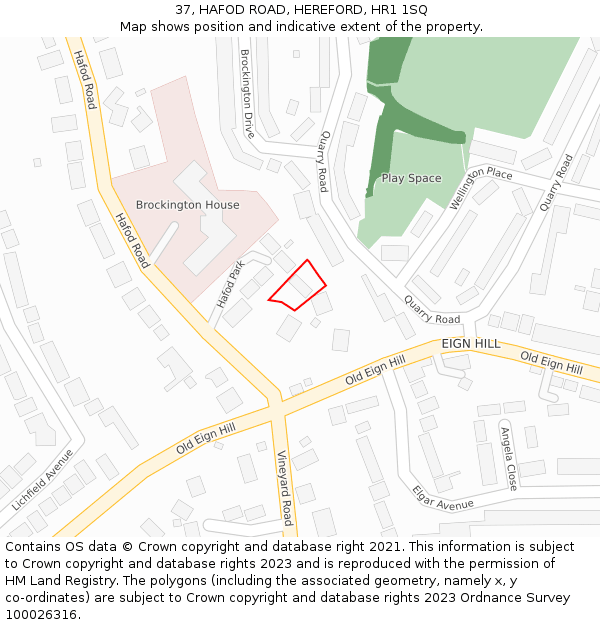 37, HAFOD ROAD, HEREFORD, HR1 1SQ: Location map and indicative extent of plot