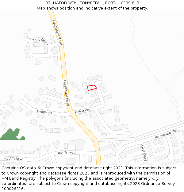 37, HAFOD WEN, TONYREFAIL, PORTH, CF39 8LB: Location map and indicative extent of plot