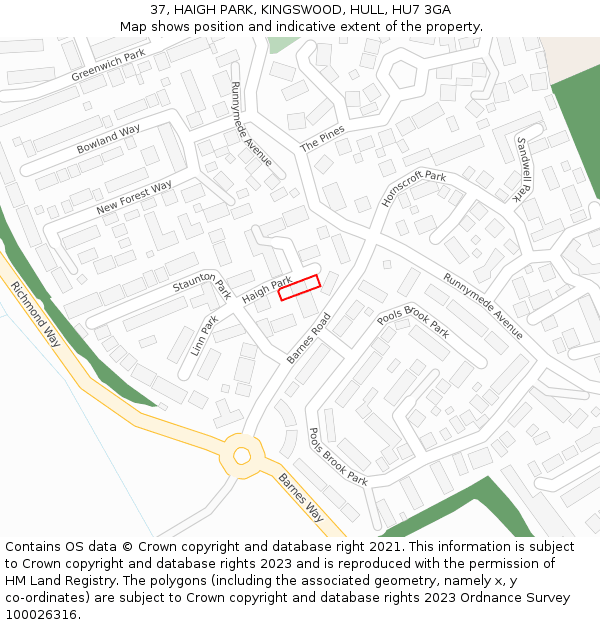 37, HAIGH PARK, KINGSWOOD, HULL, HU7 3GA: Location map and indicative extent of plot