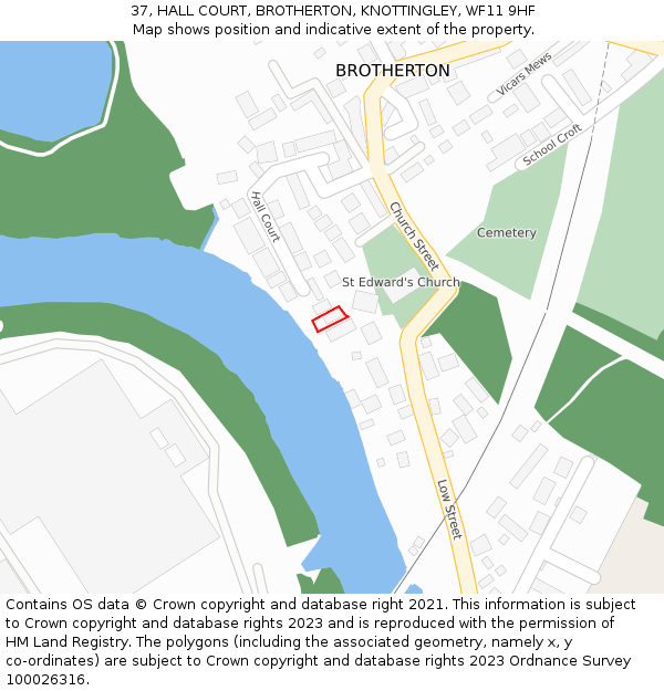 37, HALL COURT, BROTHERTON, KNOTTINGLEY, WF11 9HF: Location map and indicative extent of plot