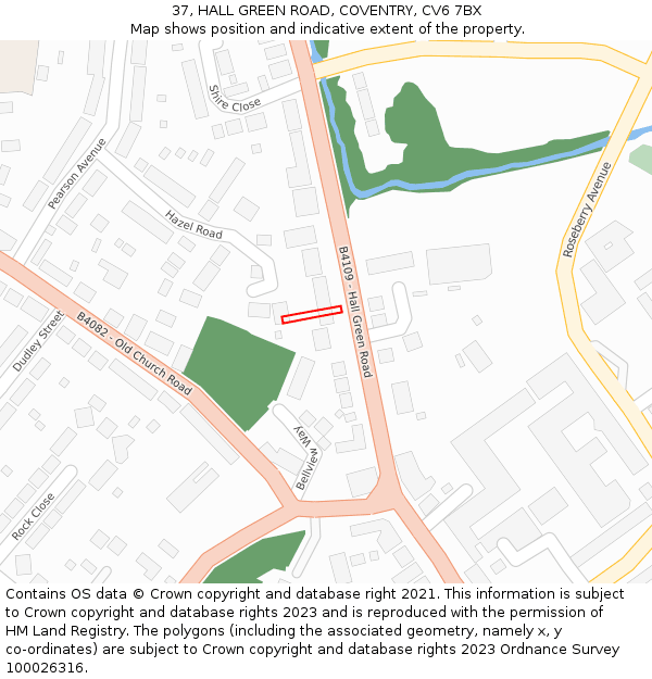 37, HALL GREEN ROAD, COVENTRY, CV6 7BX: Location map and indicative extent of plot