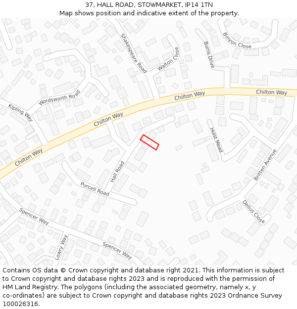 37, HALL ROAD, STOWMARKET, IP14 1TN: Location map and indicative extent of plot