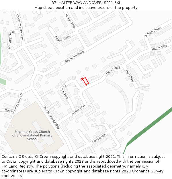 37, HALTER WAY, ANDOVER, SP11 6XL: Location map and indicative extent of plot