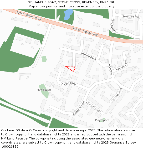 37, HAMBLE ROAD, STONE CROSS, PEVENSEY, BN24 5PU: Location map and indicative extent of plot