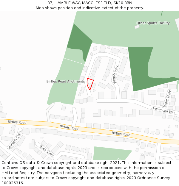37, HAMBLE WAY, MACCLESFIELD, SK10 3RN: Location map and indicative extent of plot