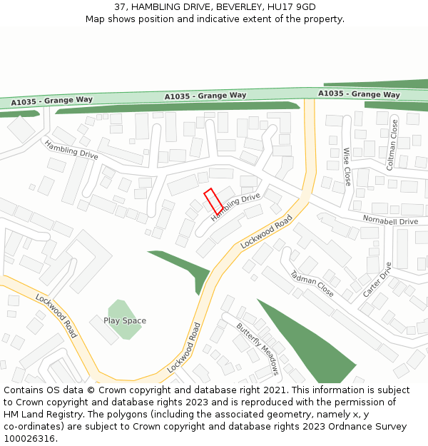 37, HAMBLING DRIVE, BEVERLEY, HU17 9GD: Location map and indicative extent of plot