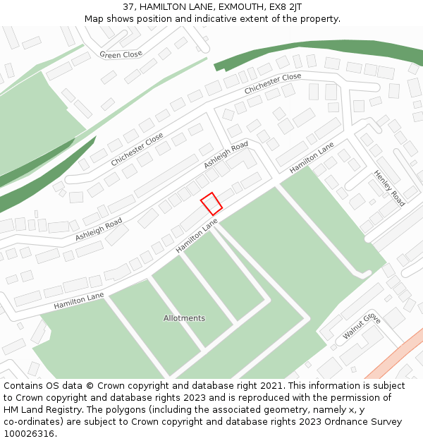 37, HAMILTON LANE, EXMOUTH, EX8 2JT: Location map and indicative extent of plot