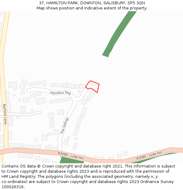 37, HAMILTON PARK, DOWNTON, SALISBURY, SP5 3QN: Location map and indicative extent of plot