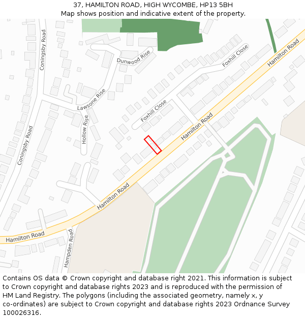 37, HAMILTON ROAD, HIGH WYCOMBE, HP13 5BH: Location map and indicative extent of plot