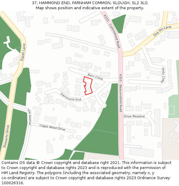 37, HAMMOND END, FARNHAM COMMON, SLOUGH, SL2 3LG: Location map and indicative extent of plot