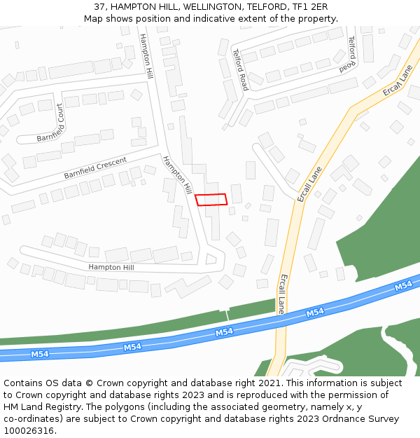 37, HAMPTON HILL, WELLINGTON, TELFORD, TF1 2ER: Location map and indicative extent of plot