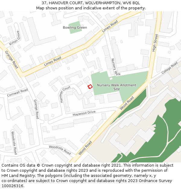 37, HANOVER COURT, WOLVERHAMPTON, WV6 8QL: Location map and indicative extent of plot