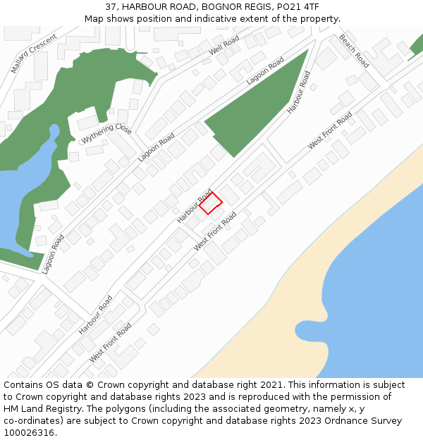 37, HARBOUR ROAD, BOGNOR REGIS, PO21 4TF: Location map and indicative extent of plot