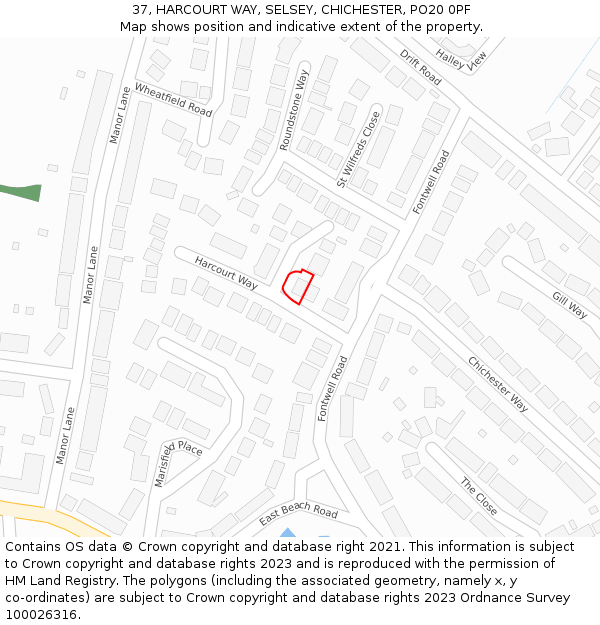 37, HARCOURT WAY, SELSEY, CHICHESTER, PO20 0PF: Location map and indicative extent of plot