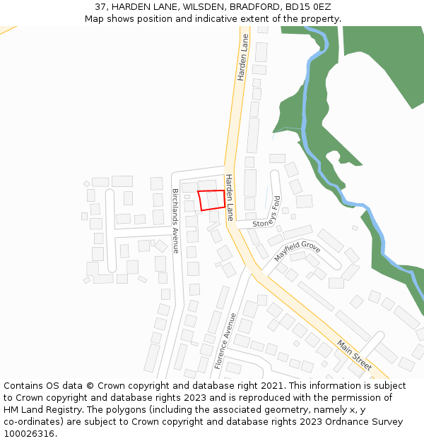 37, HARDEN LANE, WILSDEN, BRADFORD, BD15 0EZ: Location map and indicative extent of plot