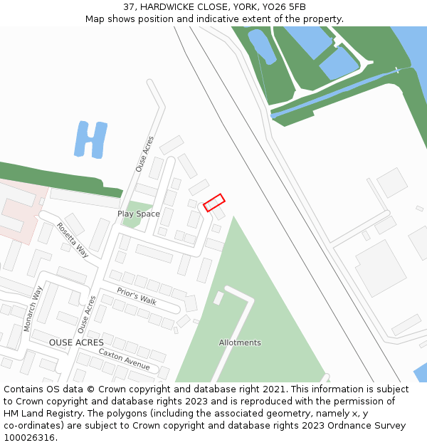 37, HARDWICKE CLOSE, YORK, YO26 5FB: Location map and indicative extent of plot