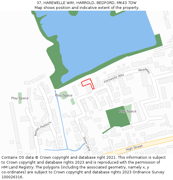 37, HAREWELLE WAY, HARROLD, BEDFORD, MK43 7DW: Location map and indicative extent of plot