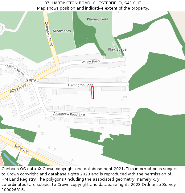 37, HARTINGTON ROAD, CHESTERFIELD, S41 0HE: Location map and indicative extent of plot