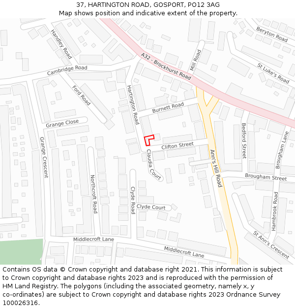 37, HARTINGTON ROAD, GOSPORT, PO12 3AG: Location map and indicative extent of plot