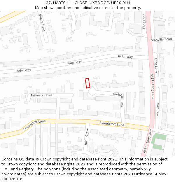 37, HARTSHILL CLOSE, UXBRIDGE, UB10 9LH: Location map and indicative extent of plot