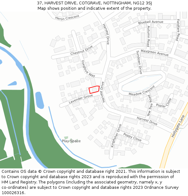 37, HARVEST DRIVE, COTGRAVE, NOTTINGHAM, NG12 3SJ: Location map and indicative extent of plot
