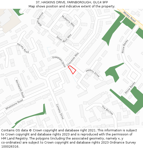 37, HASKINS DRIVE, FARNBOROUGH, GU14 9FP: Location map and indicative extent of plot