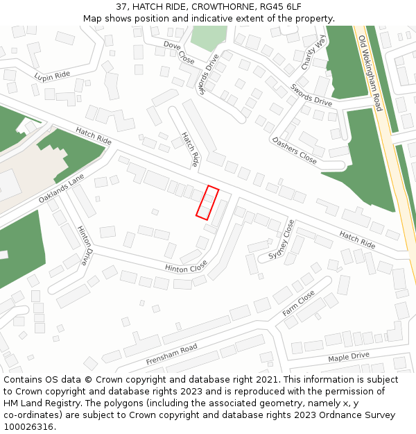 37, HATCH RIDE, CROWTHORNE, RG45 6LF: Location map and indicative extent of plot