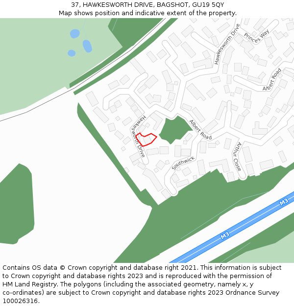 37, HAWKESWORTH DRIVE, BAGSHOT, GU19 5QY: Location map and indicative extent of plot