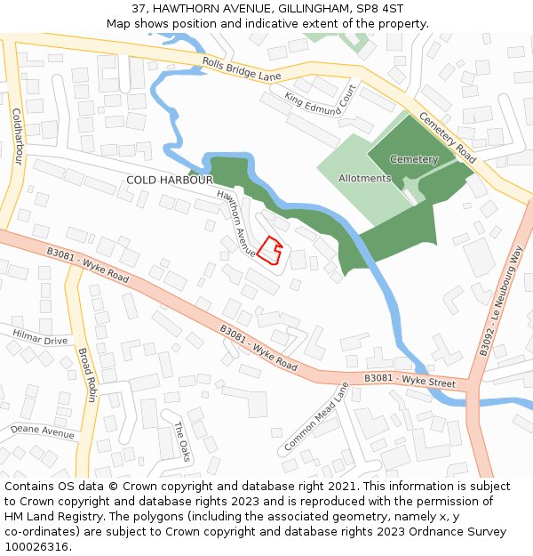 37, HAWTHORN AVENUE, GILLINGHAM, SP8 4ST: Location map and indicative extent of plot