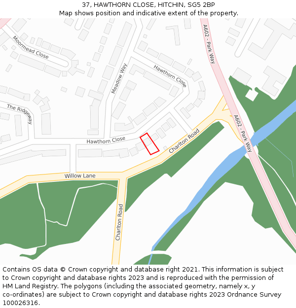 37, HAWTHORN CLOSE, HITCHIN, SG5 2BP: Location map and indicative extent of plot