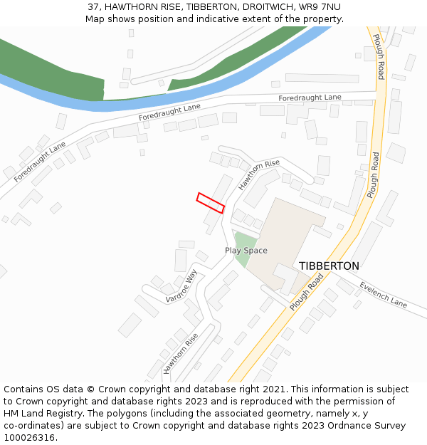 37, HAWTHORN RISE, TIBBERTON, DROITWICH, WR9 7NU: Location map and indicative extent of plot