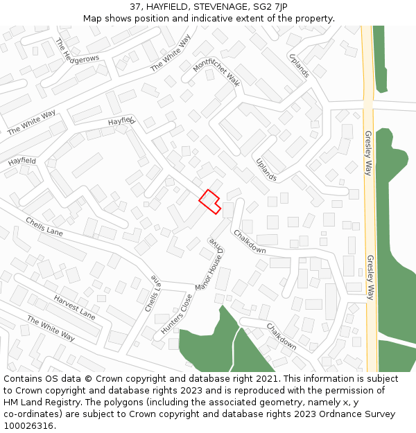 37, HAYFIELD, STEVENAGE, SG2 7JP: Location map and indicative extent of plot