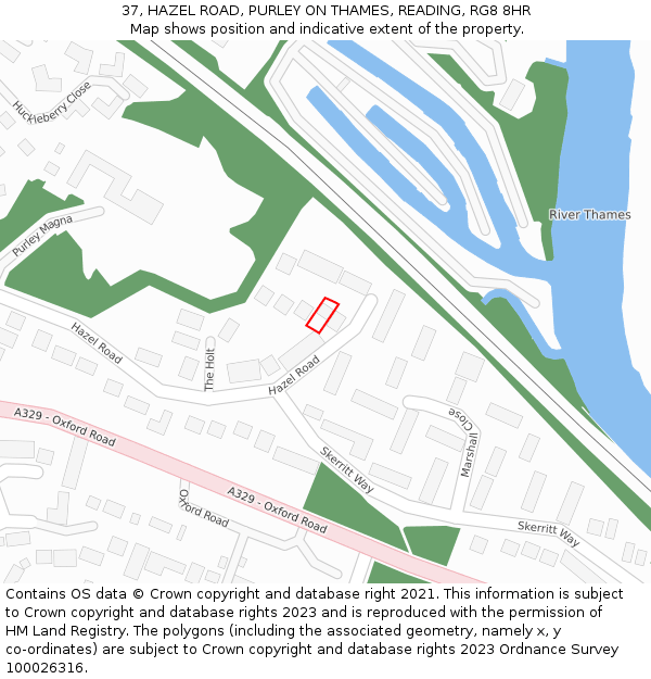 37, HAZEL ROAD, PURLEY ON THAMES, READING, RG8 8HR: Location map and indicative extent of plot