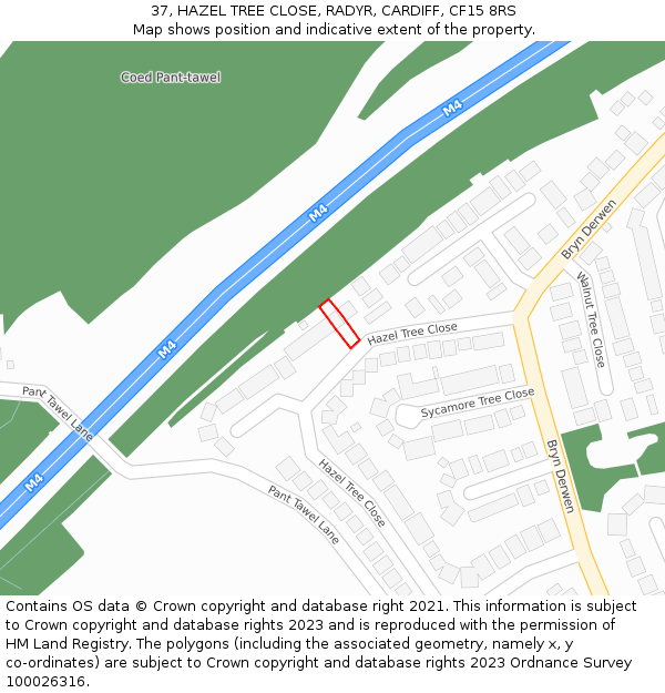 37, HAZEL TREE CLOSE, RADYR, CARDIFF, CF15 8RS: Location map and indicative extent of plot