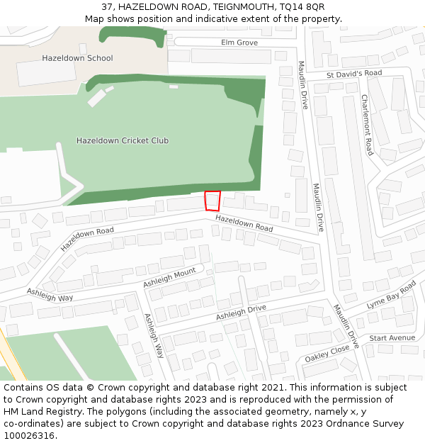 37, HAZELDOWN ROAD, TEIGNMOUTH, TQ14 8QR: Location map and indicative extent of plot