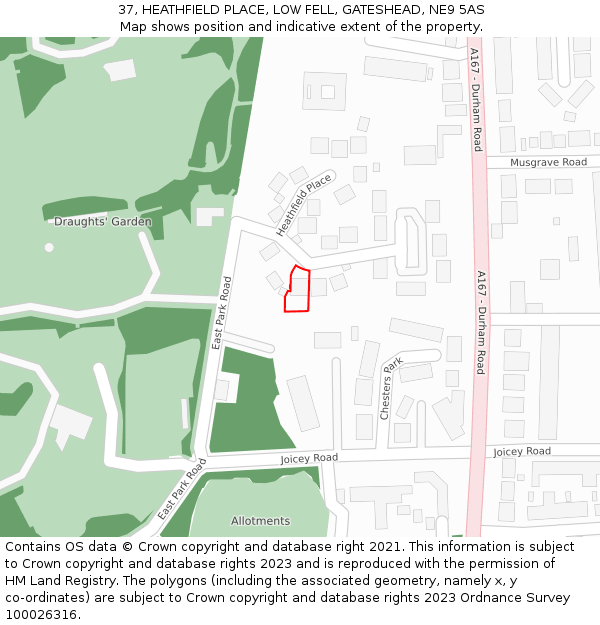 37, HEATHFIELD PLACE, LOW FELL, GATESHEAD, NE9 5AS: Location map and indicative extent of plot