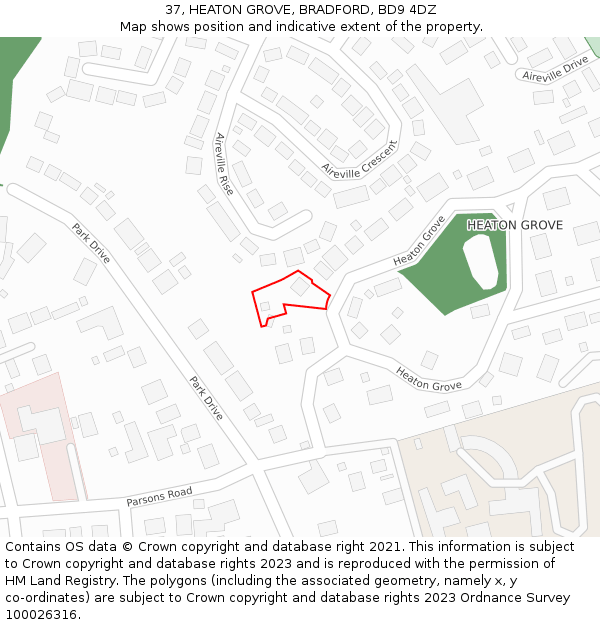 37, HEATON GROVE, BRADFORD, BD9 4DZ: Location map and indicative extent of plot