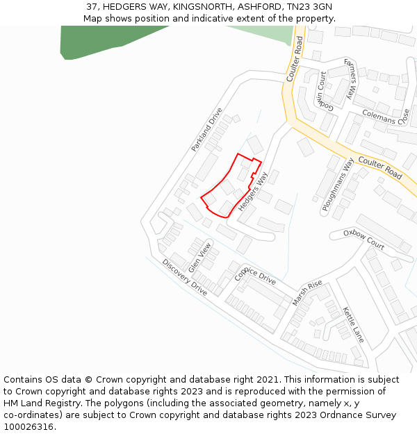 37, HEDGERS WAY, KINGSNORTH, ASHFORD, TN23 3GN: Location map and indicative extent of plot