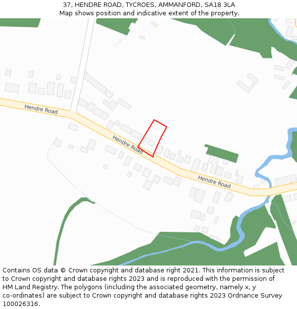 37, HENDRE ROAD, TYCROES, AMMANFORD, SA18 3LA: Location map and indicative extent of plot